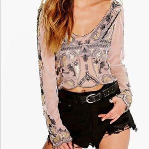 NWT Sheer sequenced black top